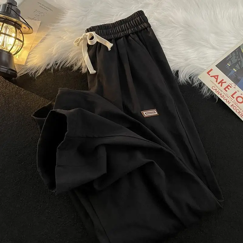 Coffee Vintage Wide Leg Pants Women Streetwear Loose Trousers School Korean Fashion Hippie Casual Elastic Waist 2023 Harajuku