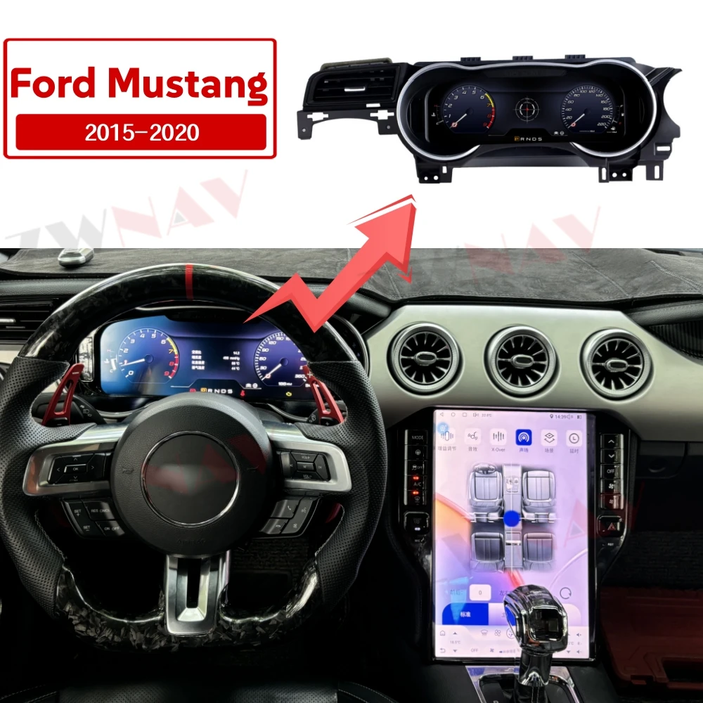 

For Ford Mustang 2015-2023 Android Car Radio Digital Cluster LCD Dashboard Instrument Virtual Cockpit Panel Speedometer Headunit