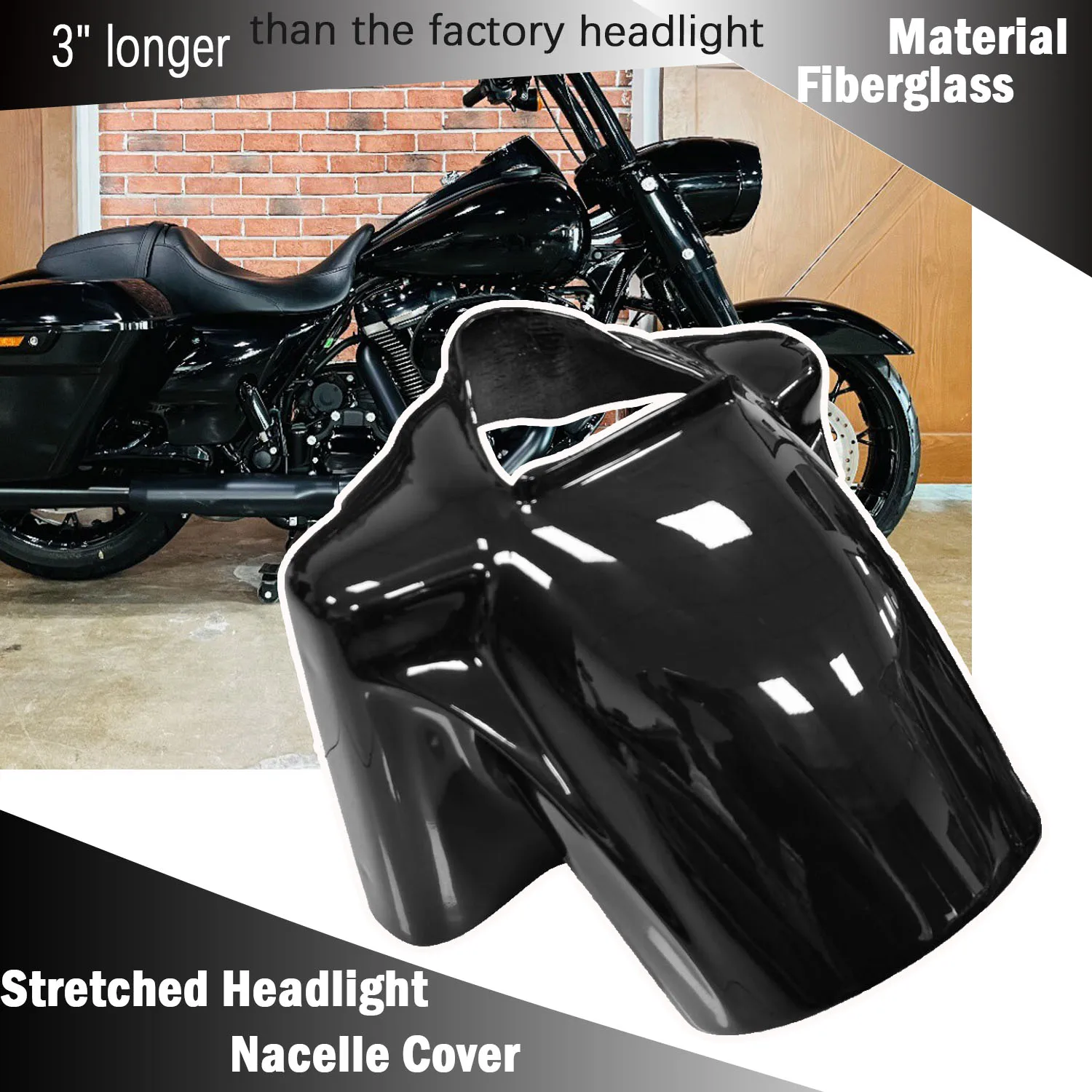 Gloss Black Motorcycle Extended Nacelle Headlight Cover Fairing Fits For Harley Touring Road King Classic FLHRC 1998-2013