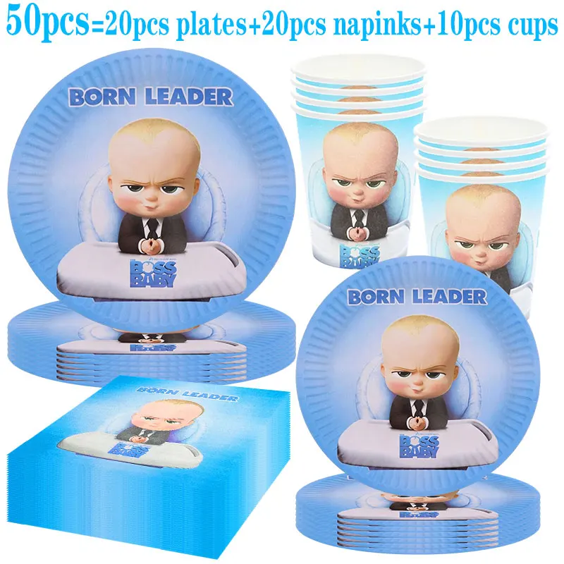 Blaues Little Executive Baby B-BOSSED Duschparty-Dekorationsset mit Einwegteller, Bechern, Servietten, Banner und Ballons für Geburtstagsfeiern – Detail 6