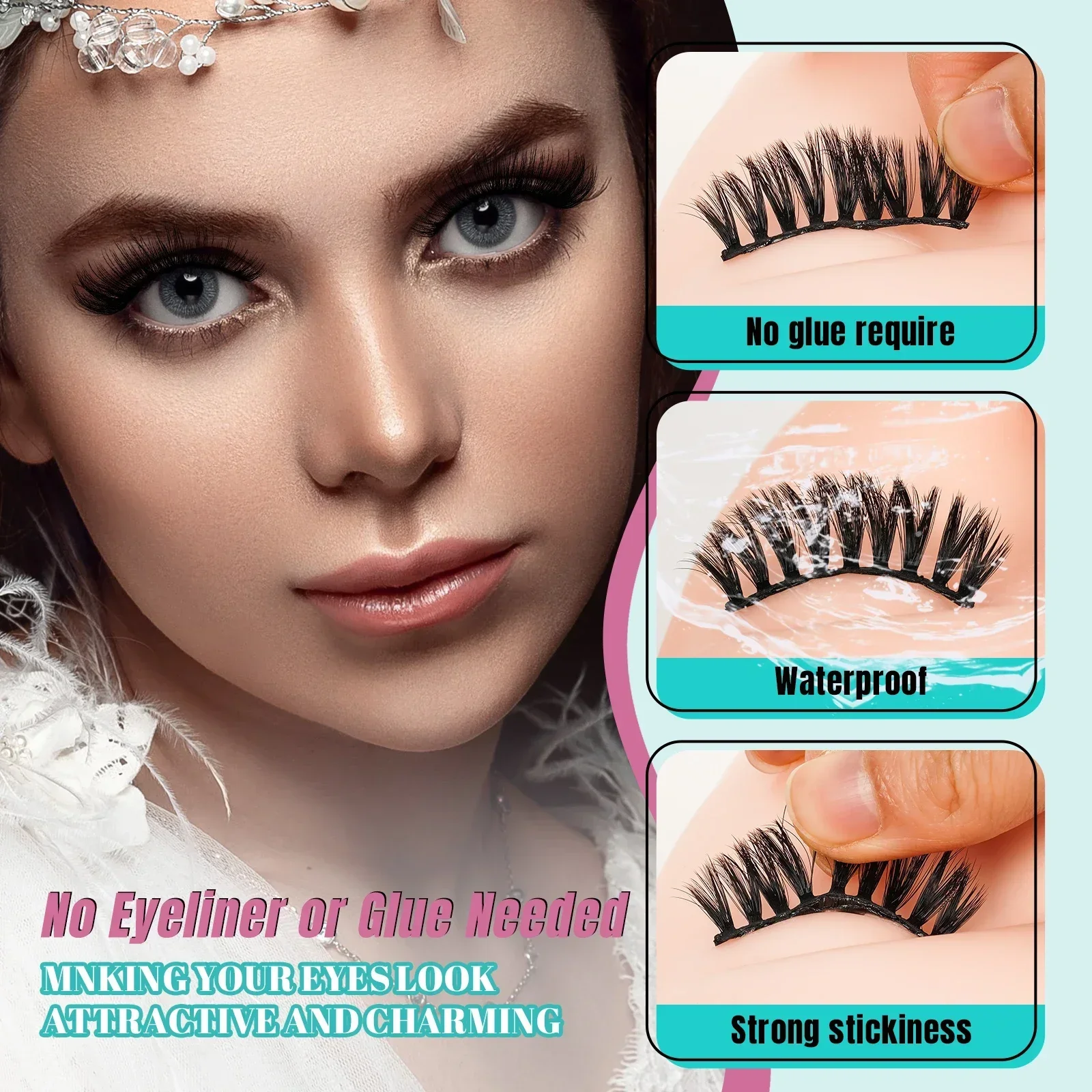 Amzgirl Lash, kein Kleber erforderlich, selbstklebende Wimpern, 8 Paar, DIY-Wimpernverlängerungsset, wasserfeste Wispy Lashes mit Pinzette