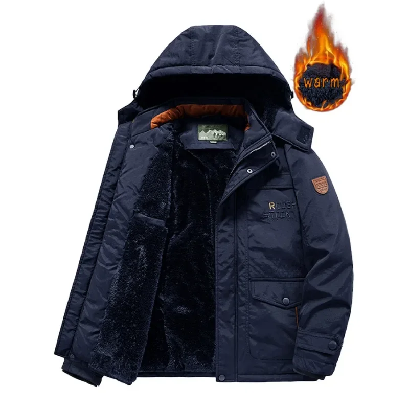 Nuovi uomini invernali con cappuccio in pile caldo parka piumini cappotti lunghi di buona qualità maschio all\'aperto Casual inverno cappotti larghi