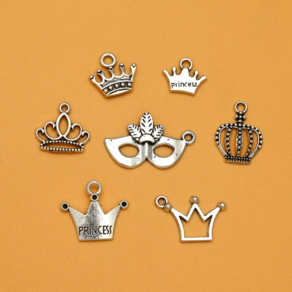 40pcs/lots Mardi Gras Irish Charms Queen Mask Crown Princess Pendants For Diy Jewelry Making Supplies Wholesale Bulk Items