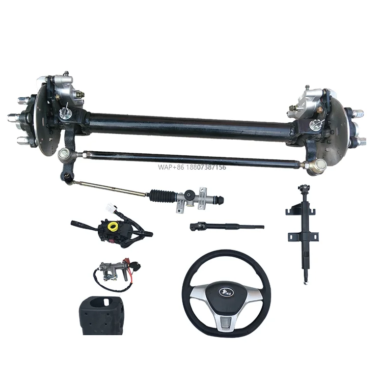 

Детали шасси электрического четырехколесного транспортного средства: рулевая система, рулевое колесо, рулевой механизм, передняя ось