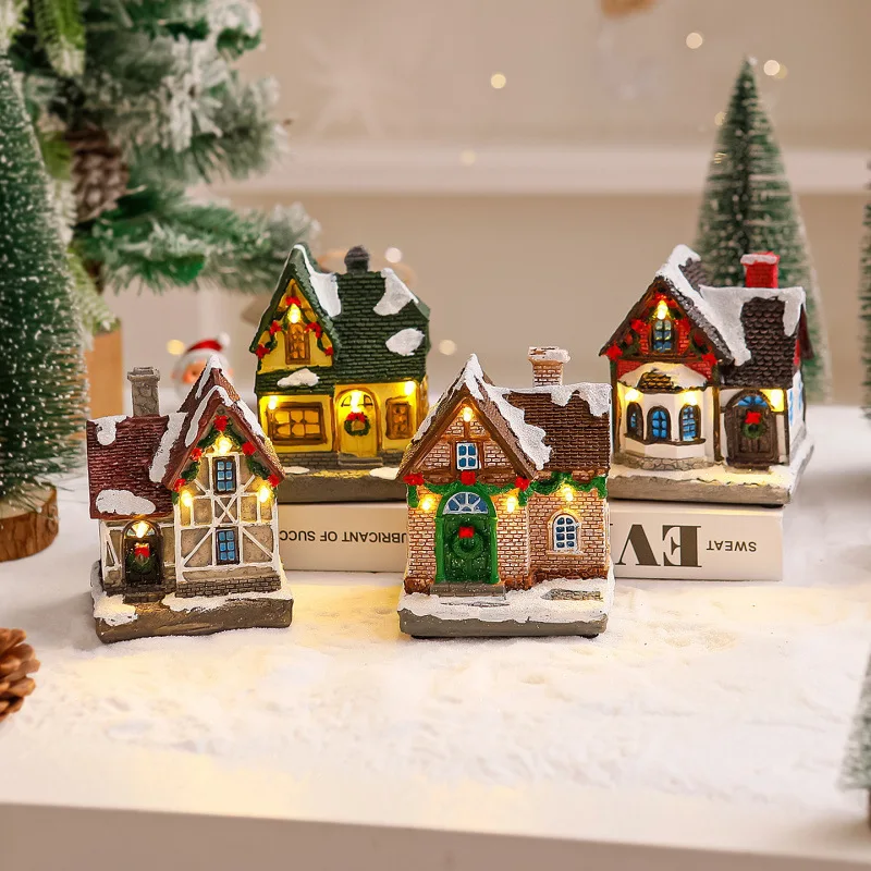Christmas Resin Small House Micro Landscape Home Decoration Crafts Ornaments Christmas Gifts