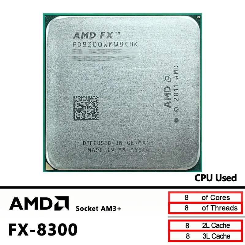 

AMD FX-8300 3.3 GHz Used Eight-Core 8M Socket AM3+ CPU 95W