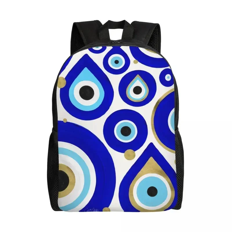 Customized Evil Eye Charms On White Backpack Women Men Casual Bookbag For College School Moroccan Nazar Bags MN1