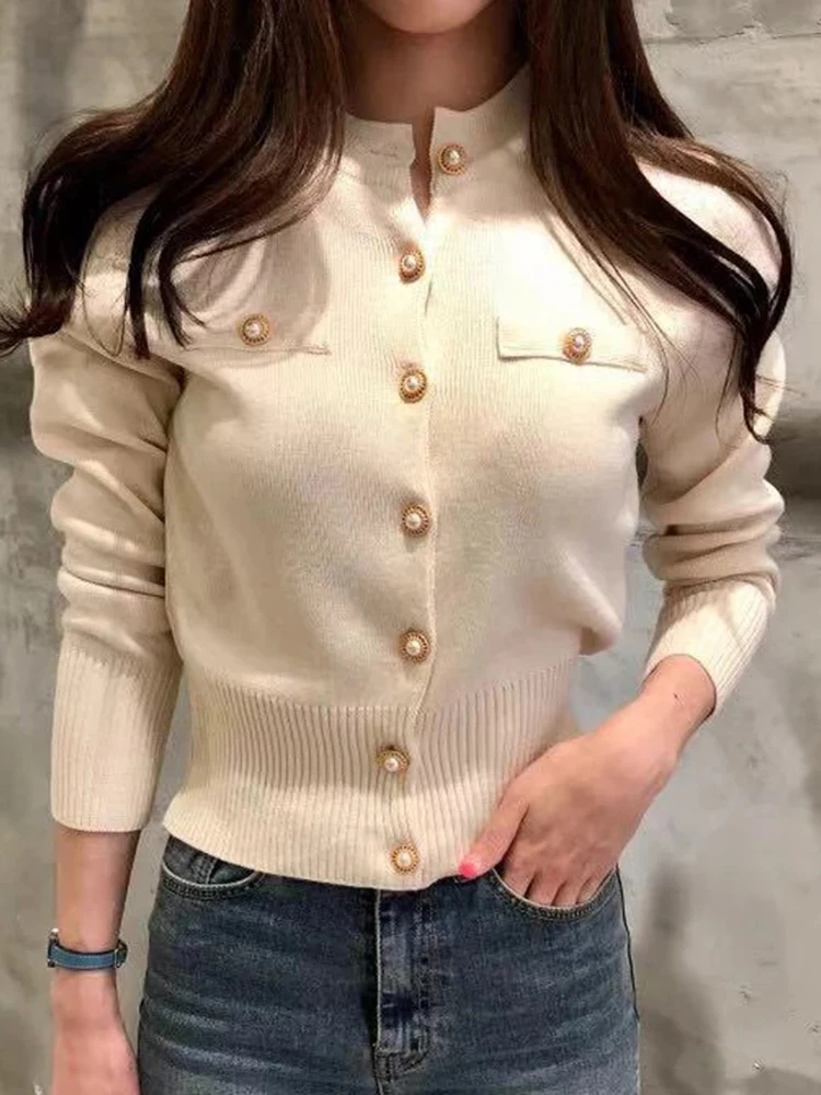 JMPRS Fashion Women Cardigan Sweater Spring Knitted Long Sleeve Short Coat Casual Single Breasted Korean Slim Chic Ladies Top