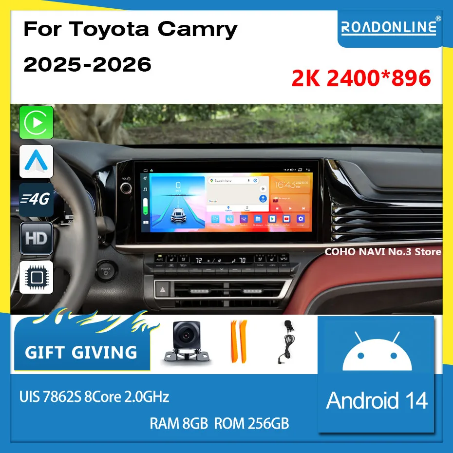 

For Toyota Camry 2025 Android 14 2400*896 Resolution UIS 7862S Octa-core 8+256gb Car Navigation CarPlay Car Radio Multimedia