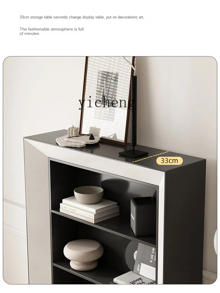 zzZF Vintage Solid Wood Floor Bookshelf Black and White Bookcase Shelf Home Living Room Middle Ancient Entrance Cabinet