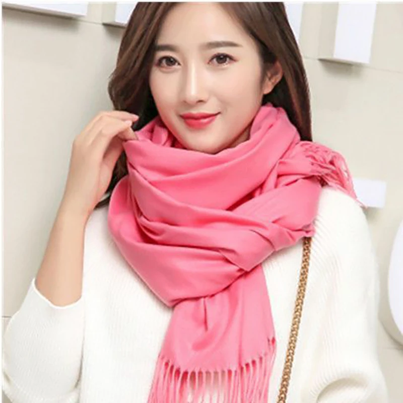 Women Cashmere Scarves Lady Winter Thicken Warmer Soft Pashmina Shawls Wraps Female Pure Color Knitted Long Scarf for Women