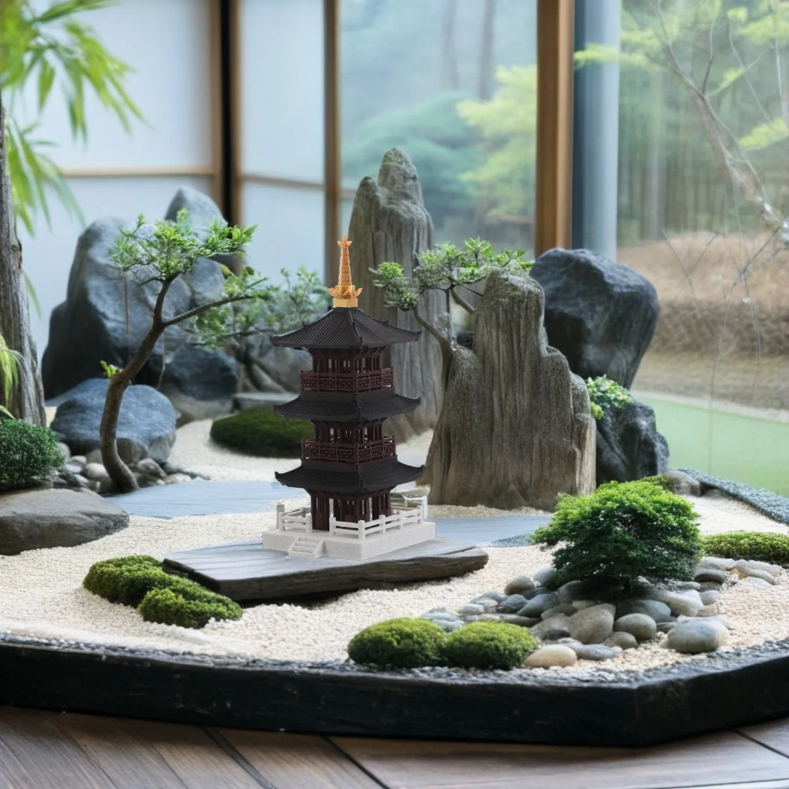 

Chinese Pagoda Sculpture Miniature Traditional 3-Tier Tower Asian Style Ornament Aquarium Bonsai Terrarium Home Garden Decor