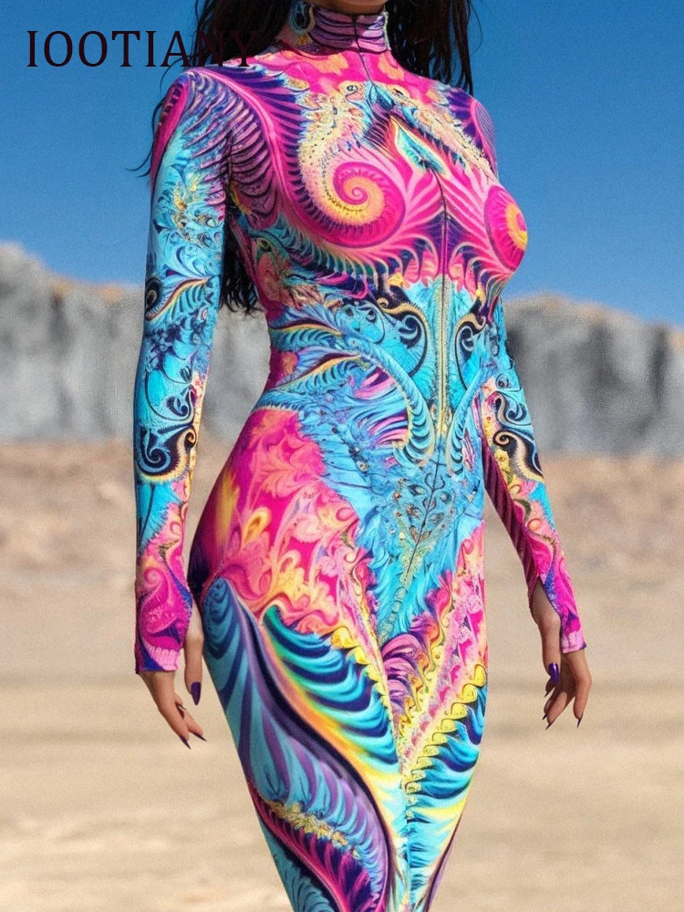 High Quality Women Rainbow Threads Print Jumpsuit Colorful Vibes Catsuit Festival Bodysuit Rave Outfit Carnival Aerial Yoga Suit