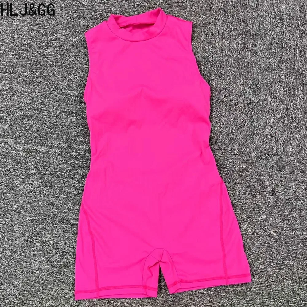 HLJ&GG Fashion High Quality Stretchy Sporty Bodycon One Piece Rompers Women Round Neck Backless Slim Workout Jumpsuit Sportswear