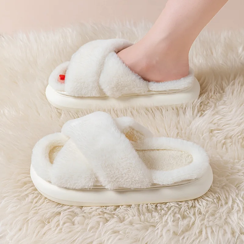 2022 New Women Slippers Autumn and Winter Fur Slippers Indoor Household Slippers Soft Bottom Solid Color Home Cotton Slippers