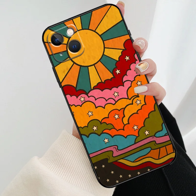 Cute Indie Hippie Phone Case For iPhone 11 12 13 14 15 16 Pro XS Max Mini Cover For iPhone X XR Plus Back Case