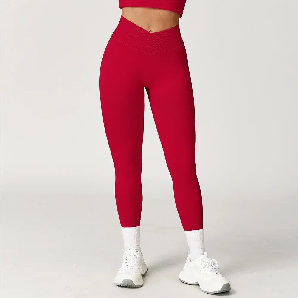 

Seamless Yoga Leggings Women Fitness Leggings Running Cycling Pants Cross Waist Head Sports Legging High Waist Workout Gym Tight