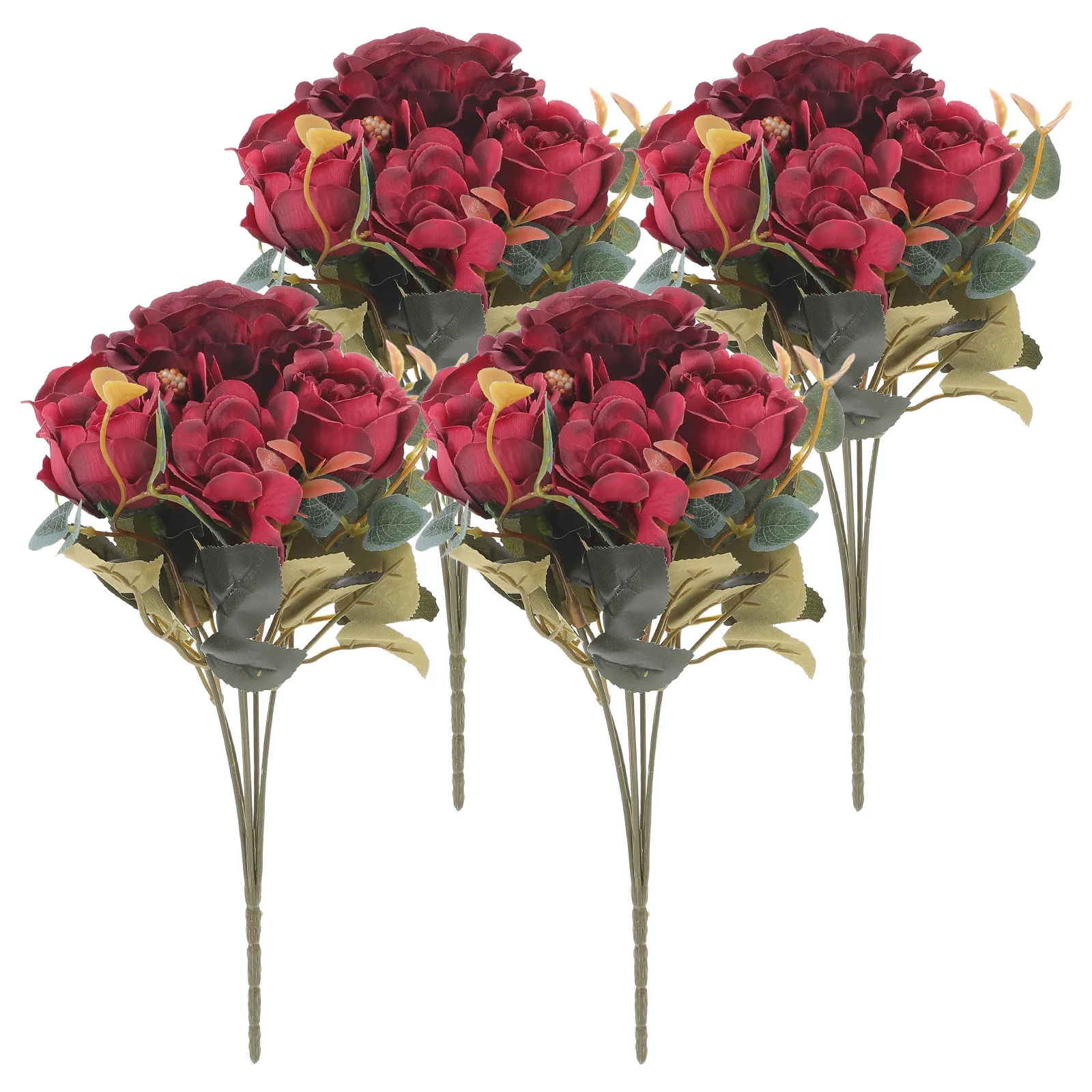 

4pcs Artificial Rose Bouquet Faux Flowers Silk Cloth Arrangement Fall Decor PP Material Lifelike Elegant