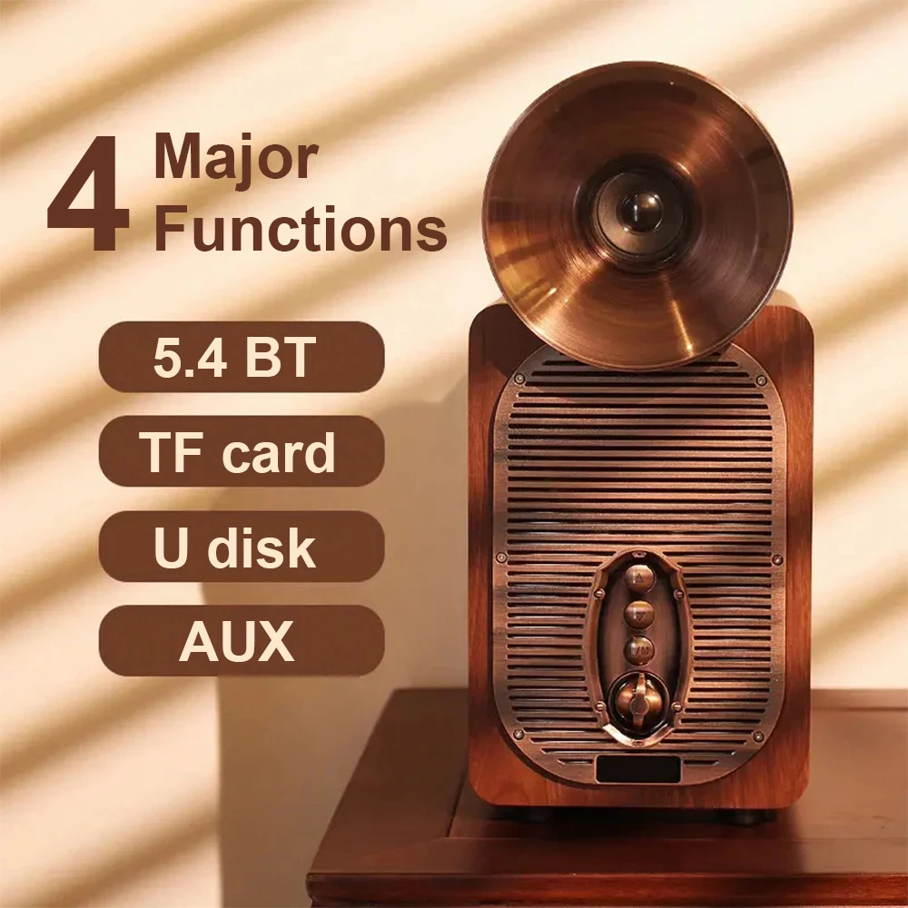 Retro Wood Wireless Speaker 4000mAh Rechargeable for 30W USB Loud Multi-functional Portable