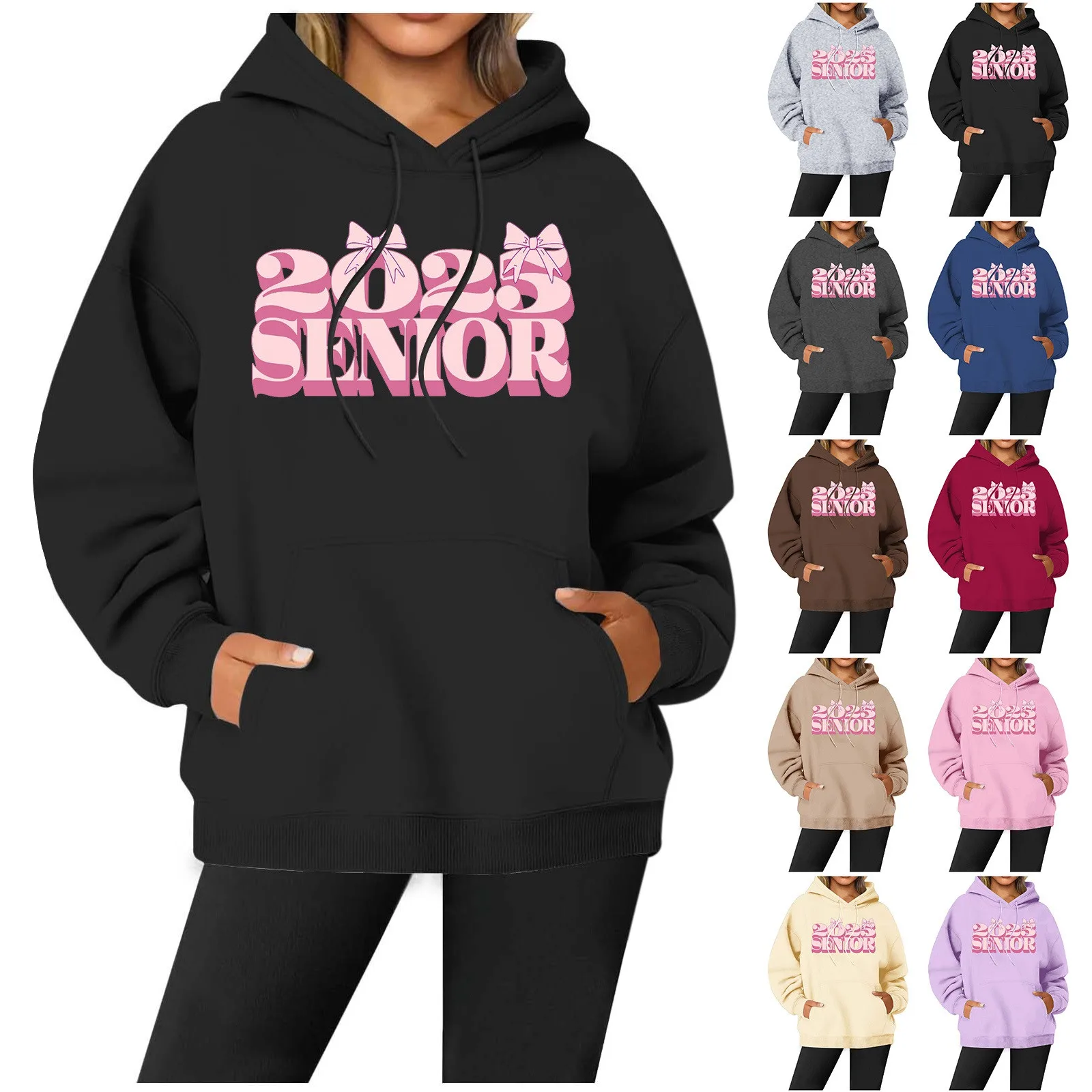 Women's Casual Crew Neck Pocket 2025 Senior Season Hoodie Hoodies for Women Graphic Womens Band Hoodie