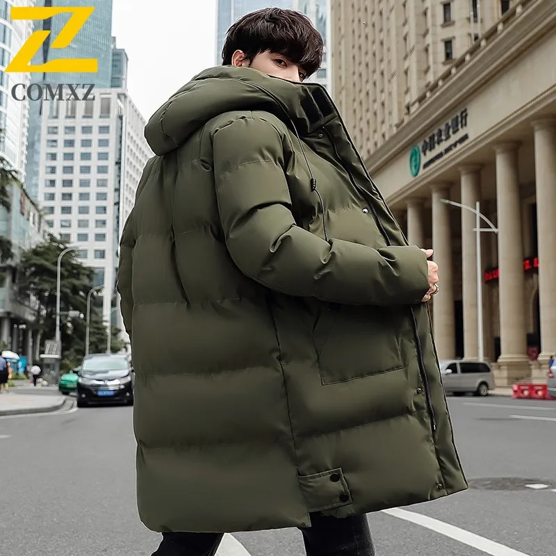 

COMXZ New Plus Size Men Cotton - Padded Jacket Hooded Mid - Length Autumn Winter Warm Thickened Simple Waterproof Windproof Coat