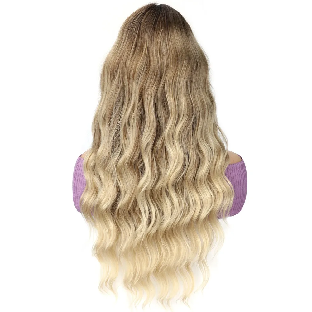 4/27 Evidenziare Parrucca Sintetica Del Merletto Parte U Onda Oceano Ombre Bionda Parrucca Sintetica Dei Capelli per Le Donne Marrone Bionda Ondulata Parrucca Dell'onda Del Corpo