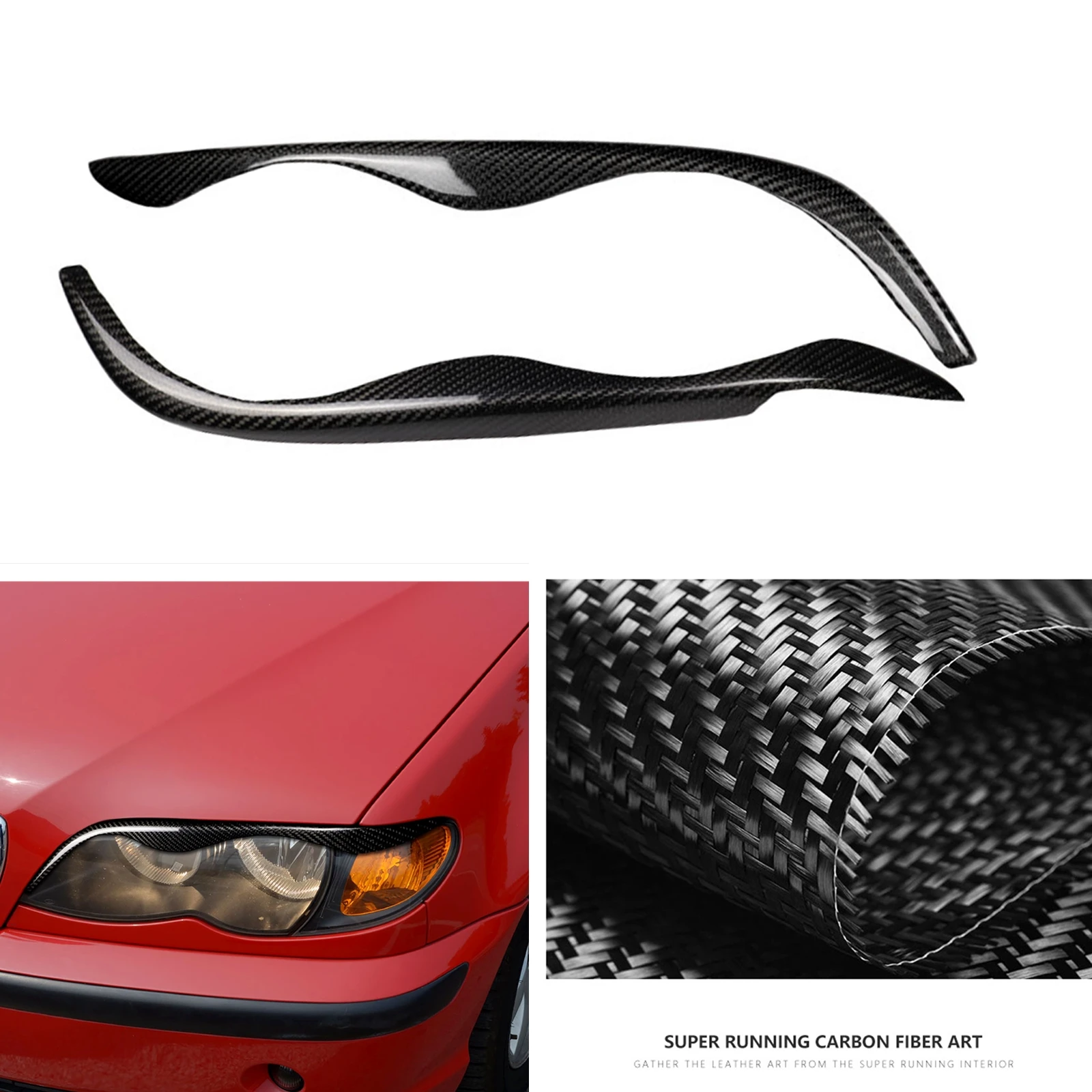 For BMW E46 323i 328i 330i 325i 1999-2004 Headlight Eyebrow Headlamp Eyelid Carbon Fiber Front Head Light Lamp Brow Cover Trim