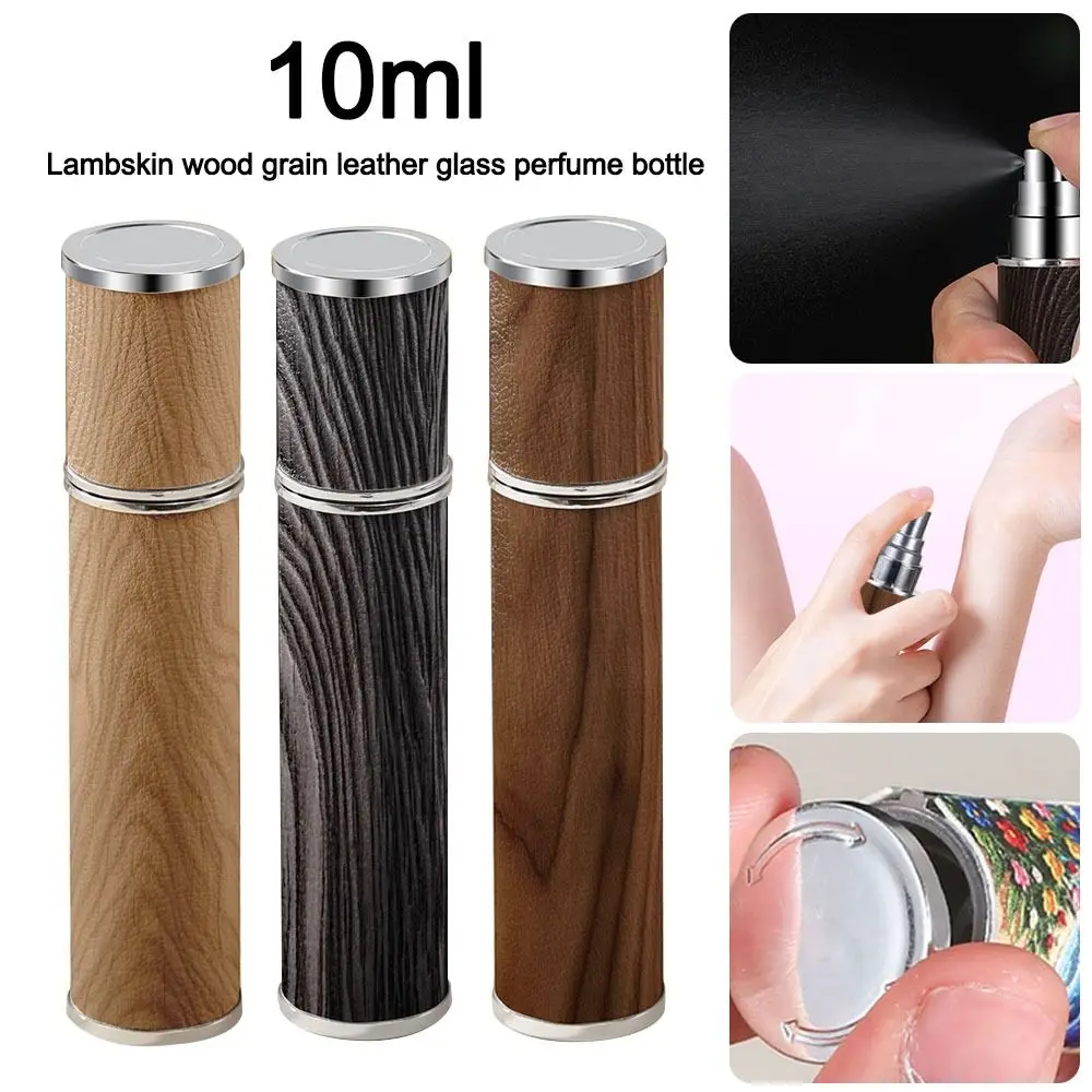 Przenośny Flakon na Perfumy z PU Skóry Imitującej Drewno, 10ml, z Rozpylaczem, Szczelny, Wielokrotnego Użytku, Atomizer na Perfumy, Podróżny