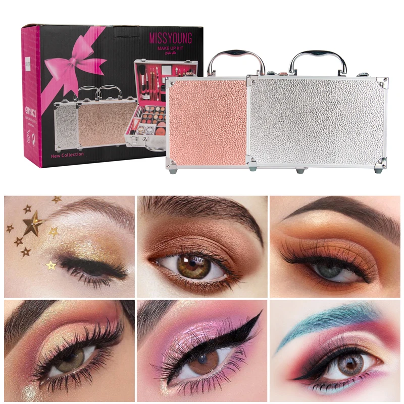 All In One Professional Full Makeup Set Box Large Capacity Makeup Suitcases Including Eyeshadow Lipstick Highlight Comestic Kits