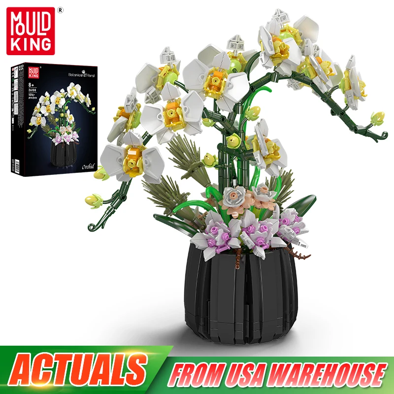 Mold King 24108 Bloemboeket Speelgoed De MOC Witte Orchidee Bouwsteen Assemblage Decoratie Bloem Baksteen Set Kind Kerstcadeau