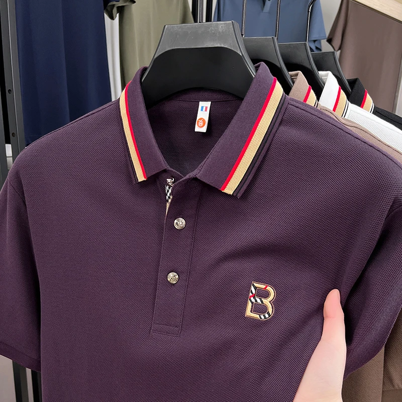 Summer New Trendy Men Polo Shirt Fashion Letter Pattern Gentleman Top Busine Elite Commuter Short Sleeve Comfort Simple Tshirt