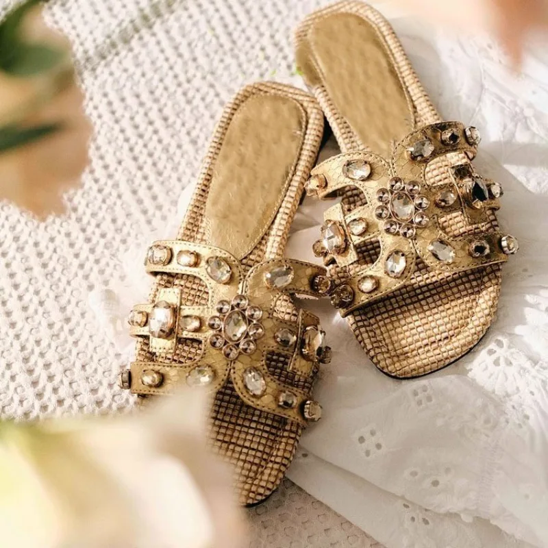 

Fashion Women Shoes New Luxury Rhinestone Flat Slippers for Woman Nobility Vacation Casual Shoes Designer Shoes Zapatos De Mujer