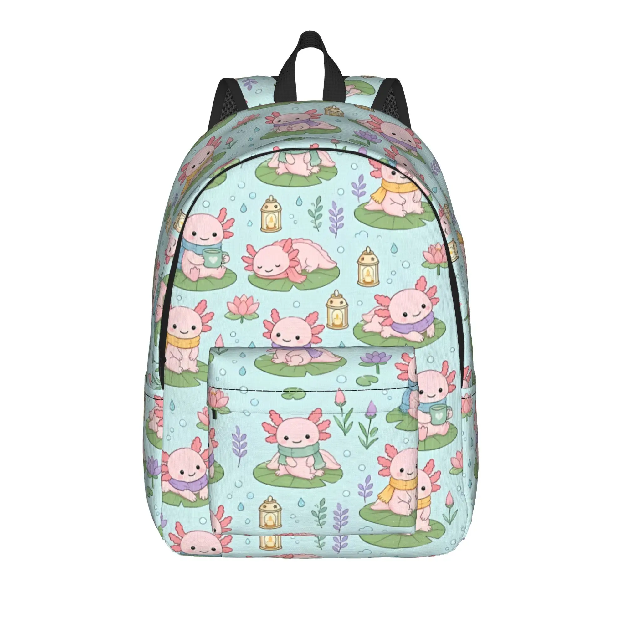 Back to school season Cute Axolotl Cozy Pond Pattern Rucksack Axolotls Office Workers Adjustable Strap Backpack