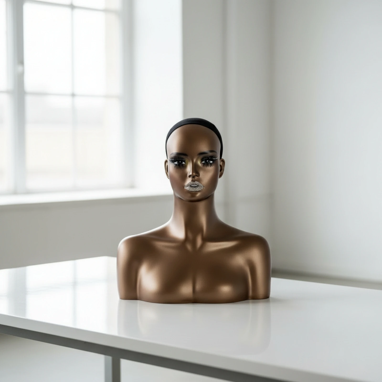 Female Mannequin Bust Eyelashes Mannequin Head with Shoulders Hairpiece Holder Stand Life Size Manikin Head with Shoulders