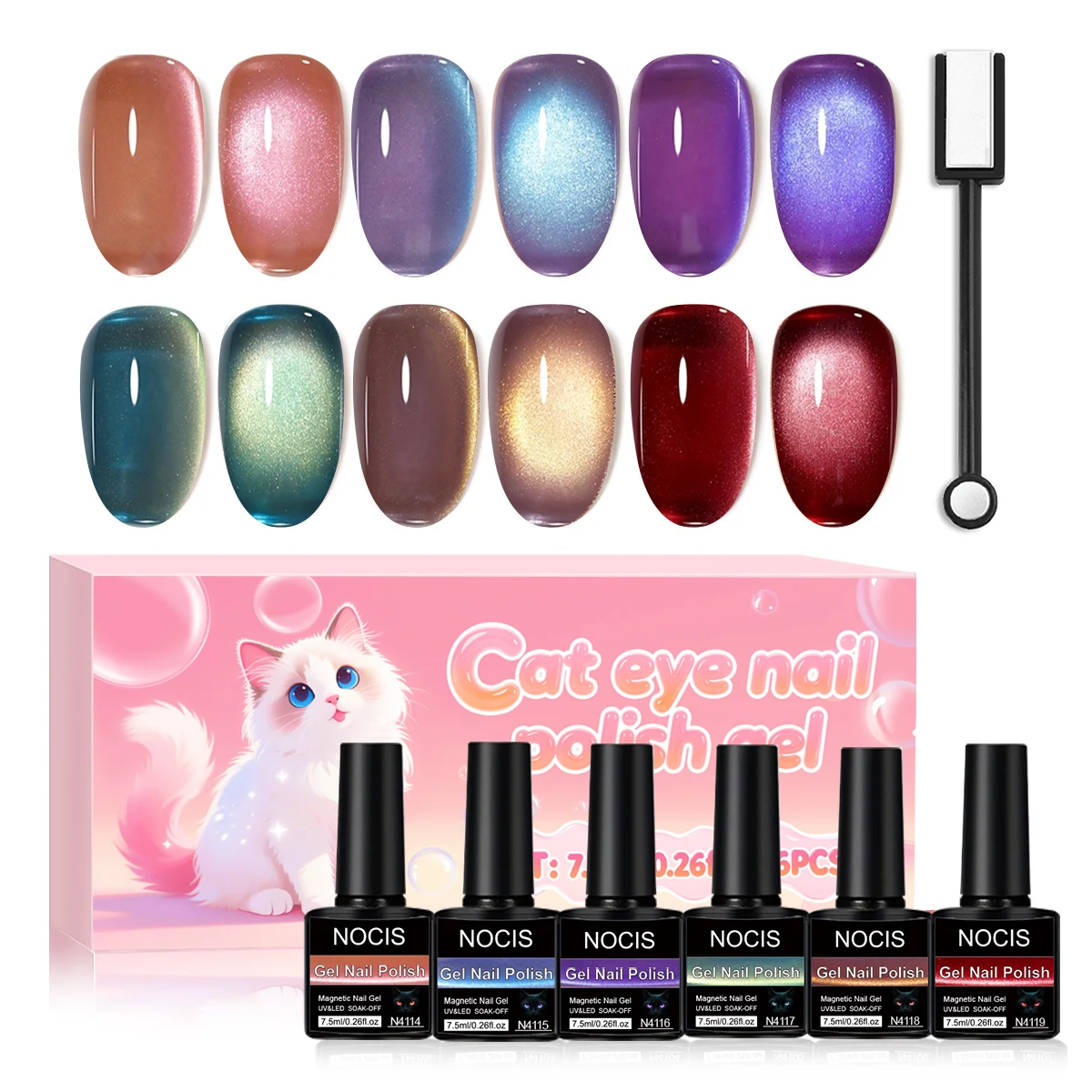 

Cat Eye 6-Color Set - Autumn and Winter Nail Art Aurora Cat Eye Gel 6 Colors, Stylish LED Salon Cat Eye Art, Durable and Long