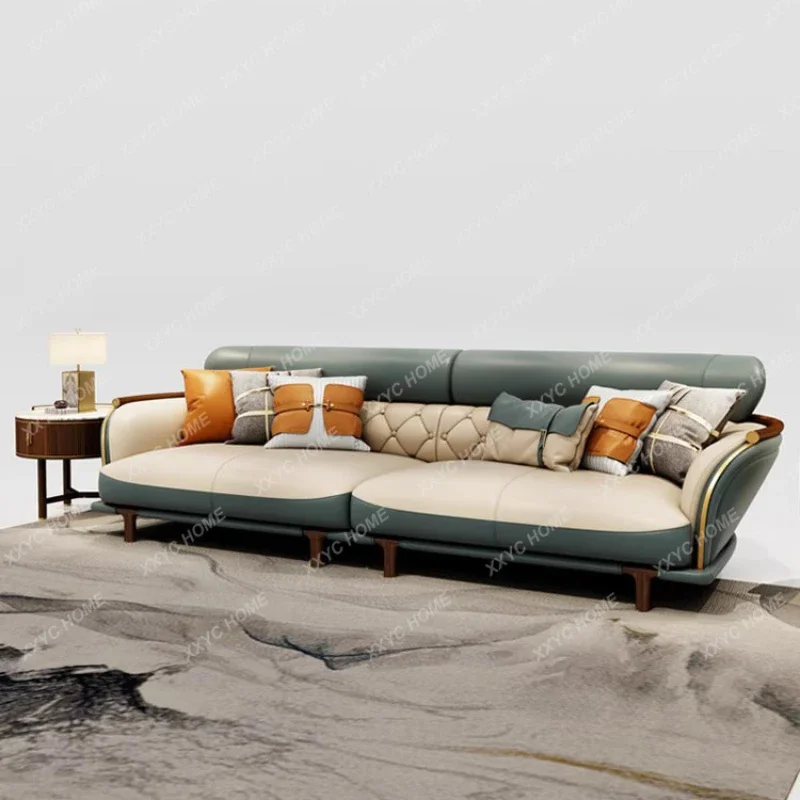 

New Chinese Style Solid Wood Sofa Combination Ugyen Wood Small Apartment Living Room Villa Modern Simple Leather Sofa