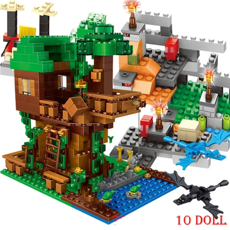 Legoinglys Building Blocks Brinquedos para Crianças, Minecrafted Village, Warhorse City, Tree House, Waterfall Brinquedos Educativos, 1208Pcs, Hot