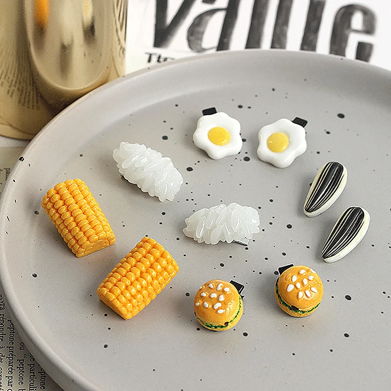 Simulation Food Hairpin Cute Seeds Corn Rice Burger Side Hair Clips Headdress Ornament Funny Hair Decoration Girls Kids Gift