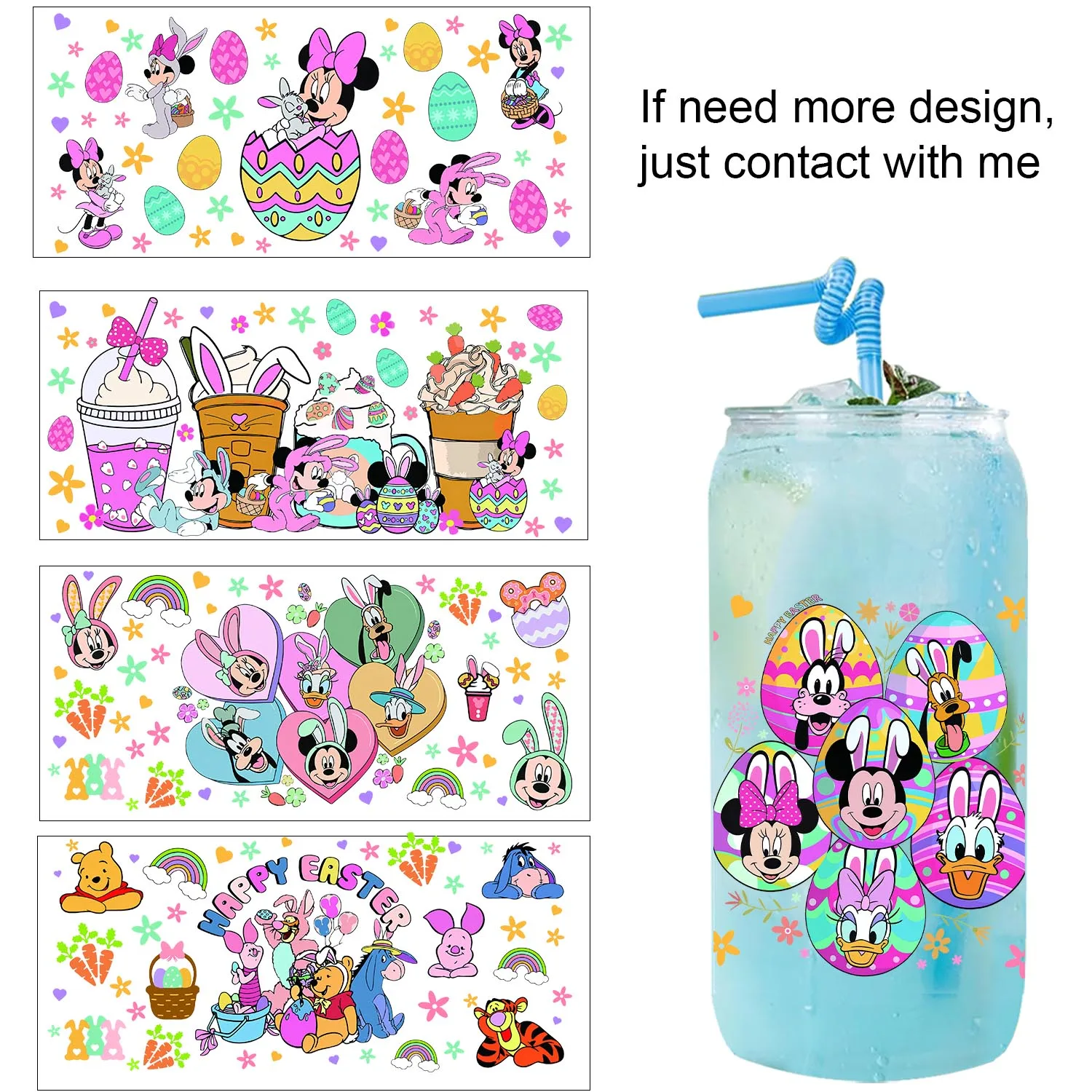 

Happy Easter Mickey Stitch easy peel waterproof Party DIY Decals 3D transfers uvdtf tumbler seal stickers 16oz uv dtf cup wraps