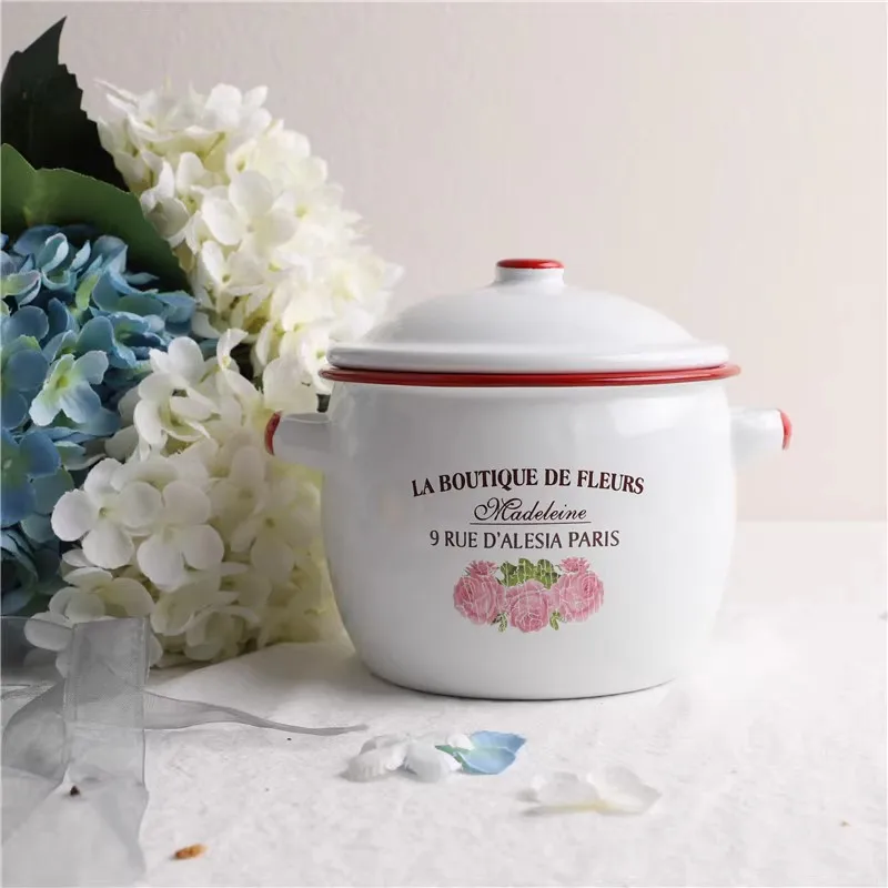 Japanese Enamelled Small Stew Pot with Lid Bird's Nest Steamed Egg Bowl Rice Soup Bowls Food Container Tableware