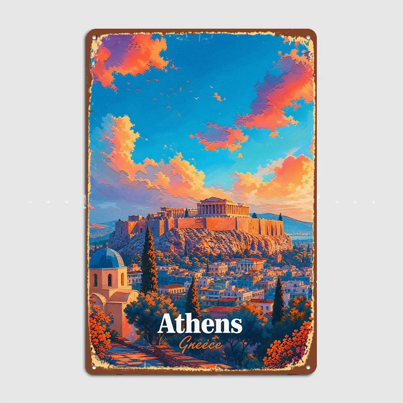 Athens Greece Sunset Travel Poster Metal Sign Life Wall Custom Bedroom Indoor Home Wall Decor Posters Room Decoration