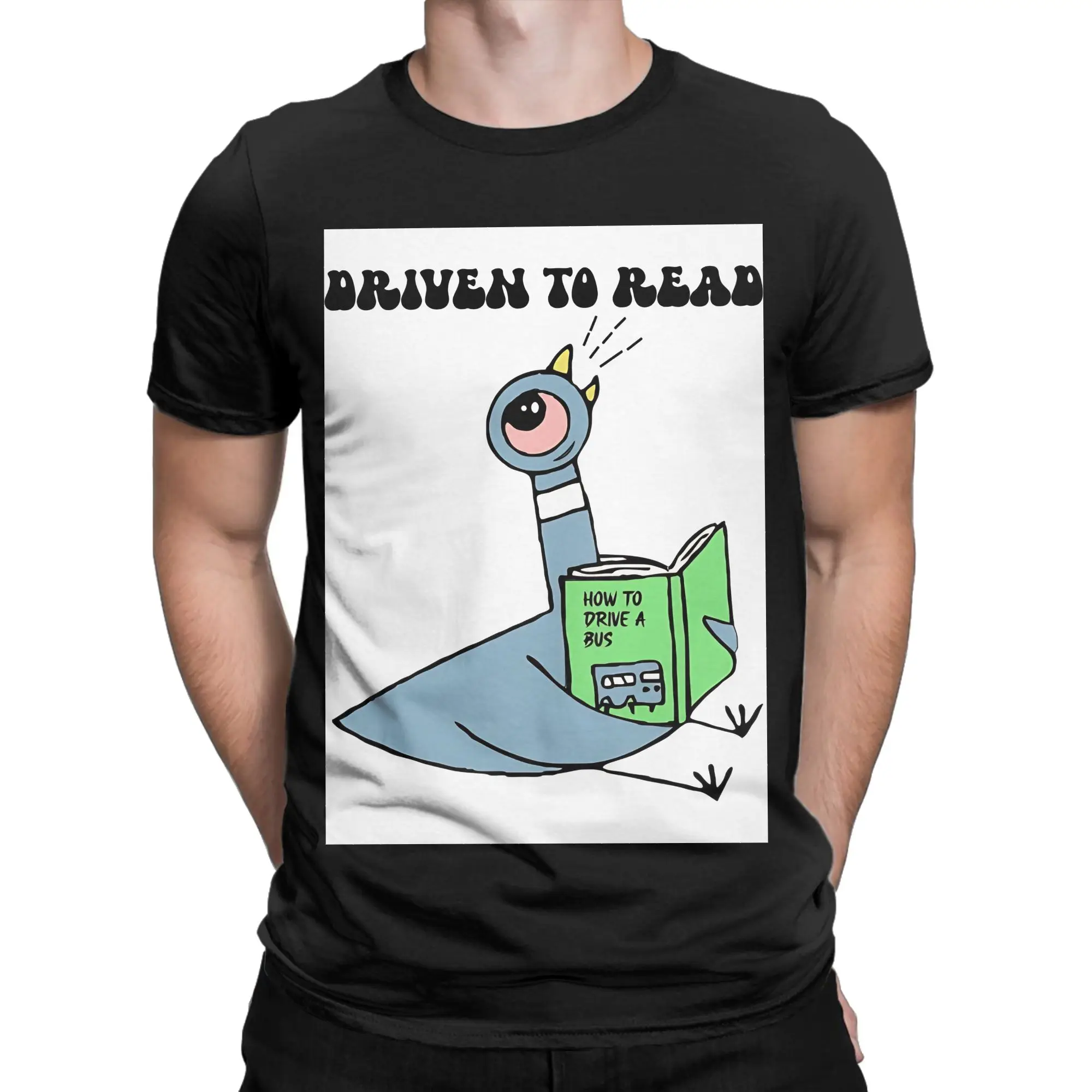 Driven To Read PPigeon Reading Books Reader Novelty 100% Cotton T-Shirt Dont Let the PPigeon Drive the Bus Tees Tops For Men