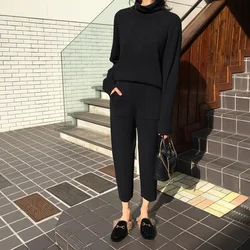 Women's Suit Knitted 2 Pieces Set Tracksuits Women Autumn Thick Warm Loose Sweater+Ankle-Length Pants Warm Cashmere Suit N549