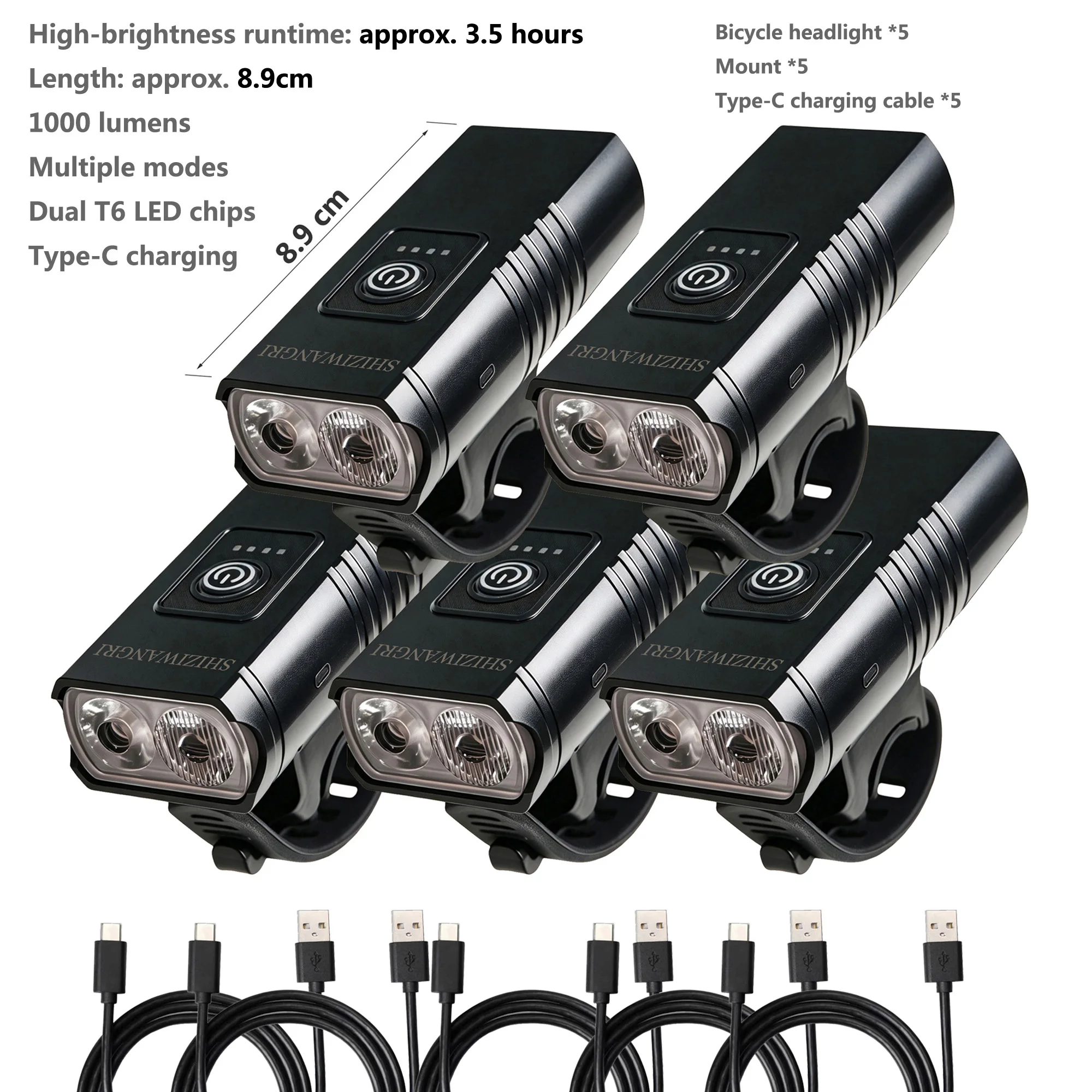 Rechargeable Bicycle Headlight 1000 Lumen - SHIZIWANGRI 1000 ルーメン自転車ライト USB Type-C 充電式、6