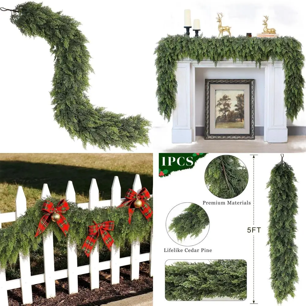 

Реалистичная кедровая гирлянда, 1 шт., искусственный рождественский декор длиной 5 футов для камина, праздника и дома