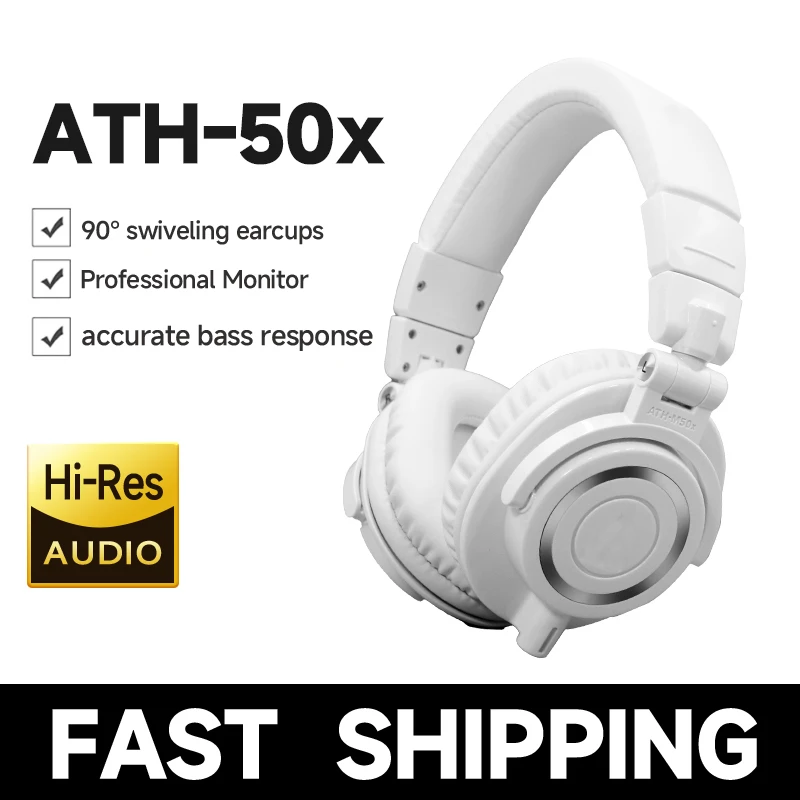 Audio-Technica ATH-M50X Studio Monitor Headphones Over-Ear Hi-Res Audio Foldable Detachable Cable for DJ Mixing Recording