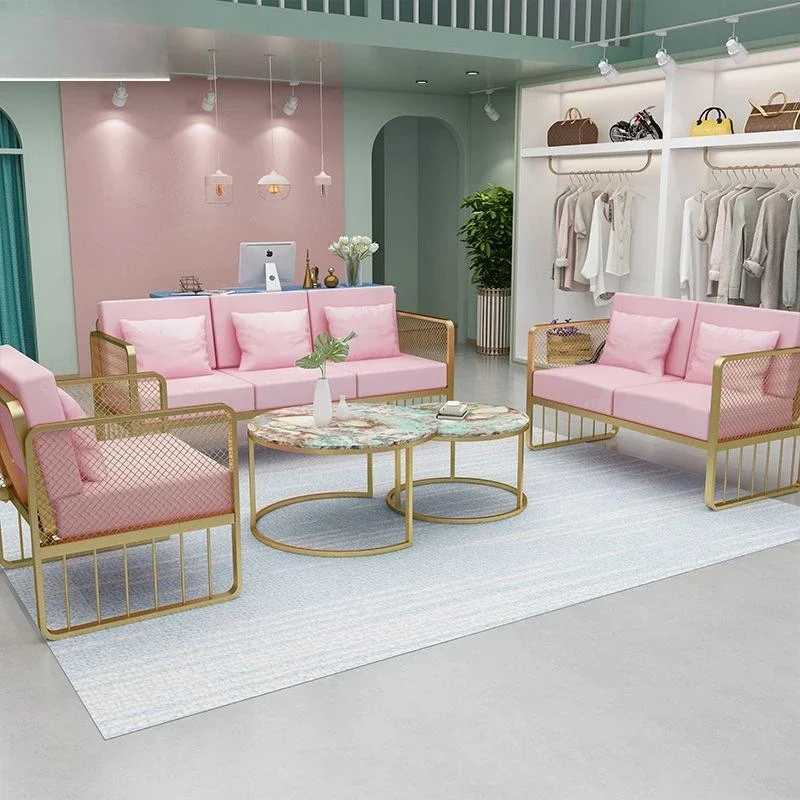 Modern simple wrought iron mesh sofa beauty salon reception lounge area sofa hotel lobby meeting guests to negotiate sofa