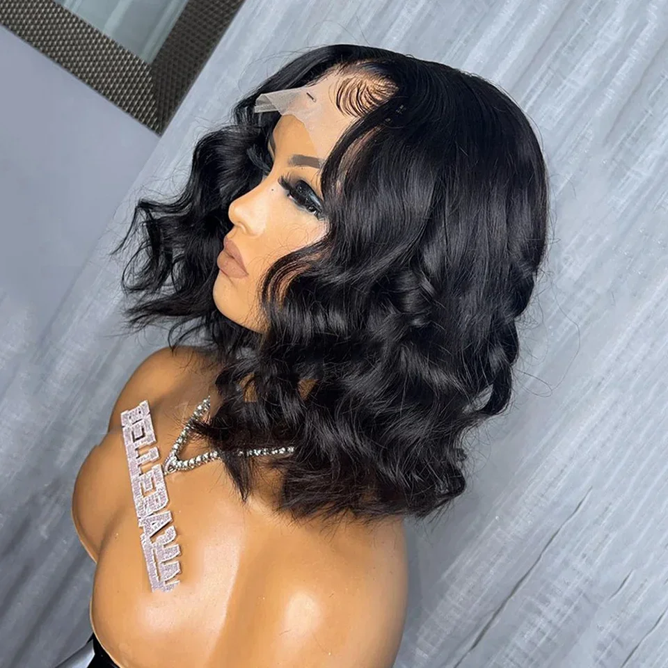 Hitam alami 5x5 gelombang dasar sutra 26 inci 180 kepadatan prepruck manusia Yahudi dengan BabyHair HDLace Wig rambut Eropa tanpa lem