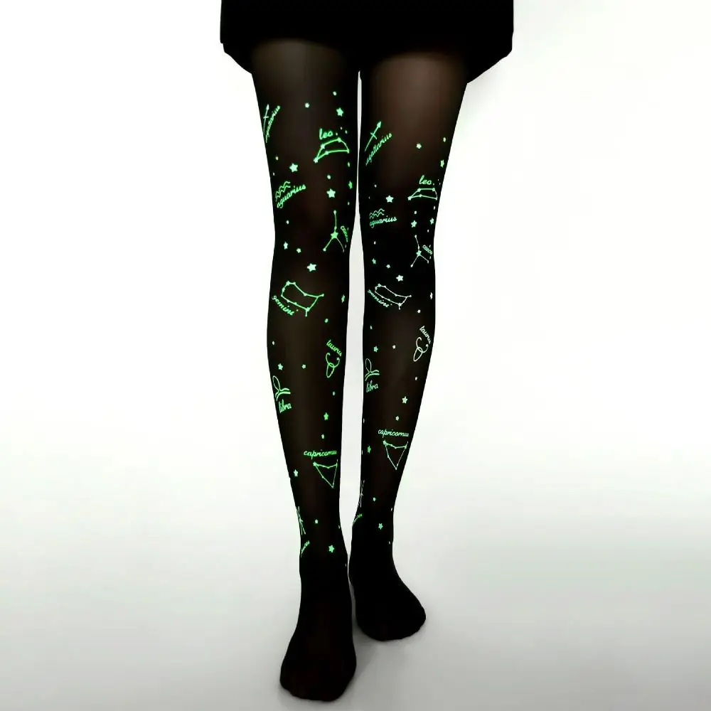 

Flirting Glow in The Dark Luminous Pantyhose Butterfly Heart Pattern Printing Tights Elastic Balck Sexy Pantyhose Club