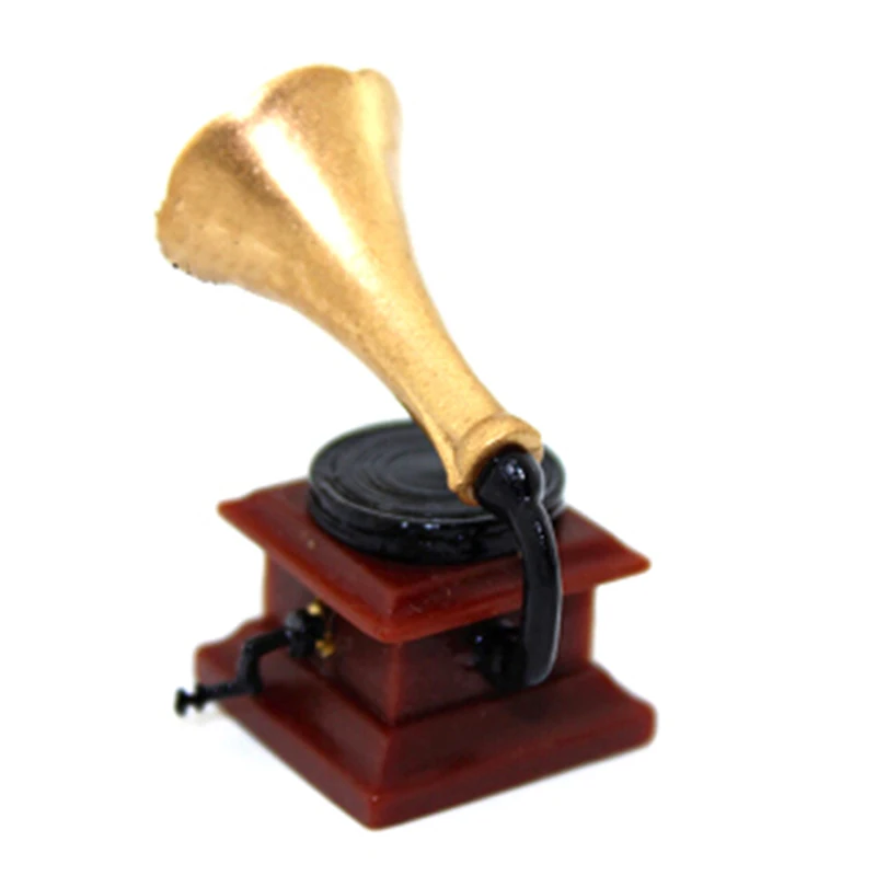 1:12 Miniature Doll House Dollhouse Miniature Furniture Mini Phonograph Accessories Retro Gramophone With Record